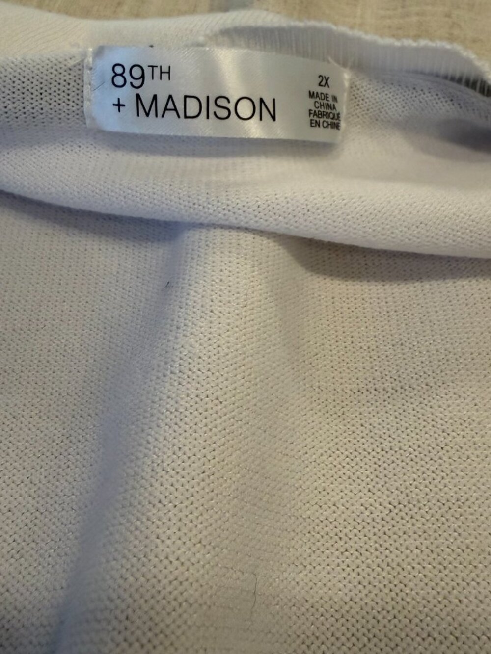89th + Madison White Open Front Cardigan Sweater Black Trim Plus Size 2X - Picture 4 of 7